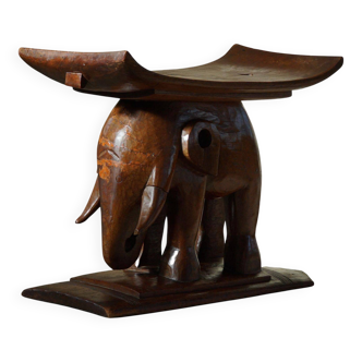 African elephant stool in carved wood, mid-century in Wabi Sabi style, 1940s.