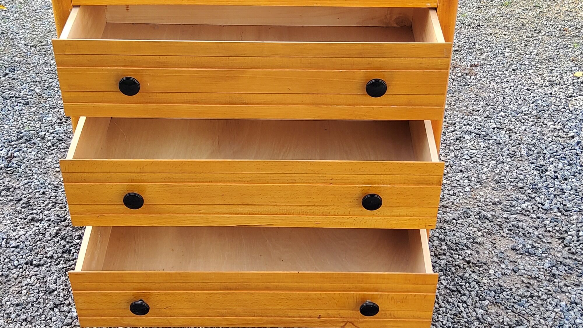 Vintage chest of drawers from the 50s in blond and gold beech 3 drawers feet compass