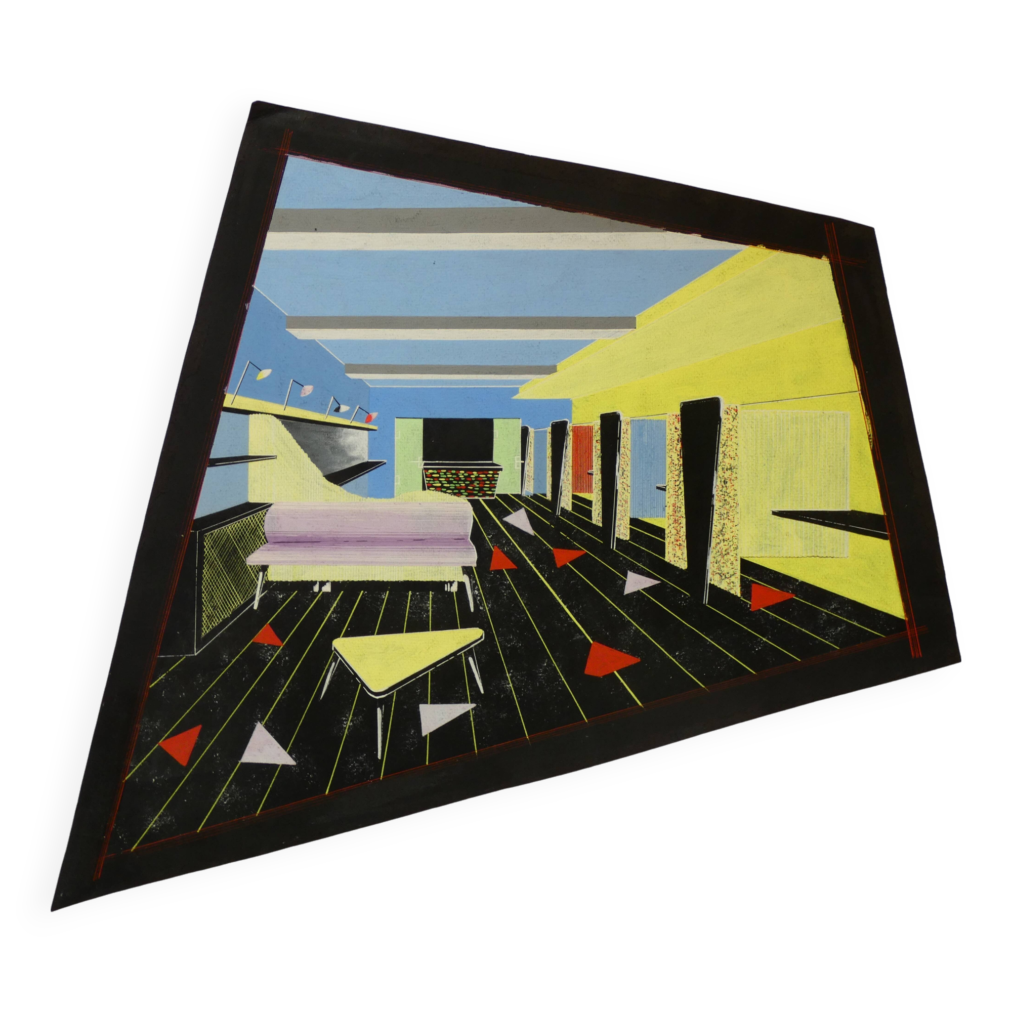 1950s shop fitting project - large original gouache - 1955 -