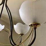 Italian chandelier gray and gold frosted glass flower