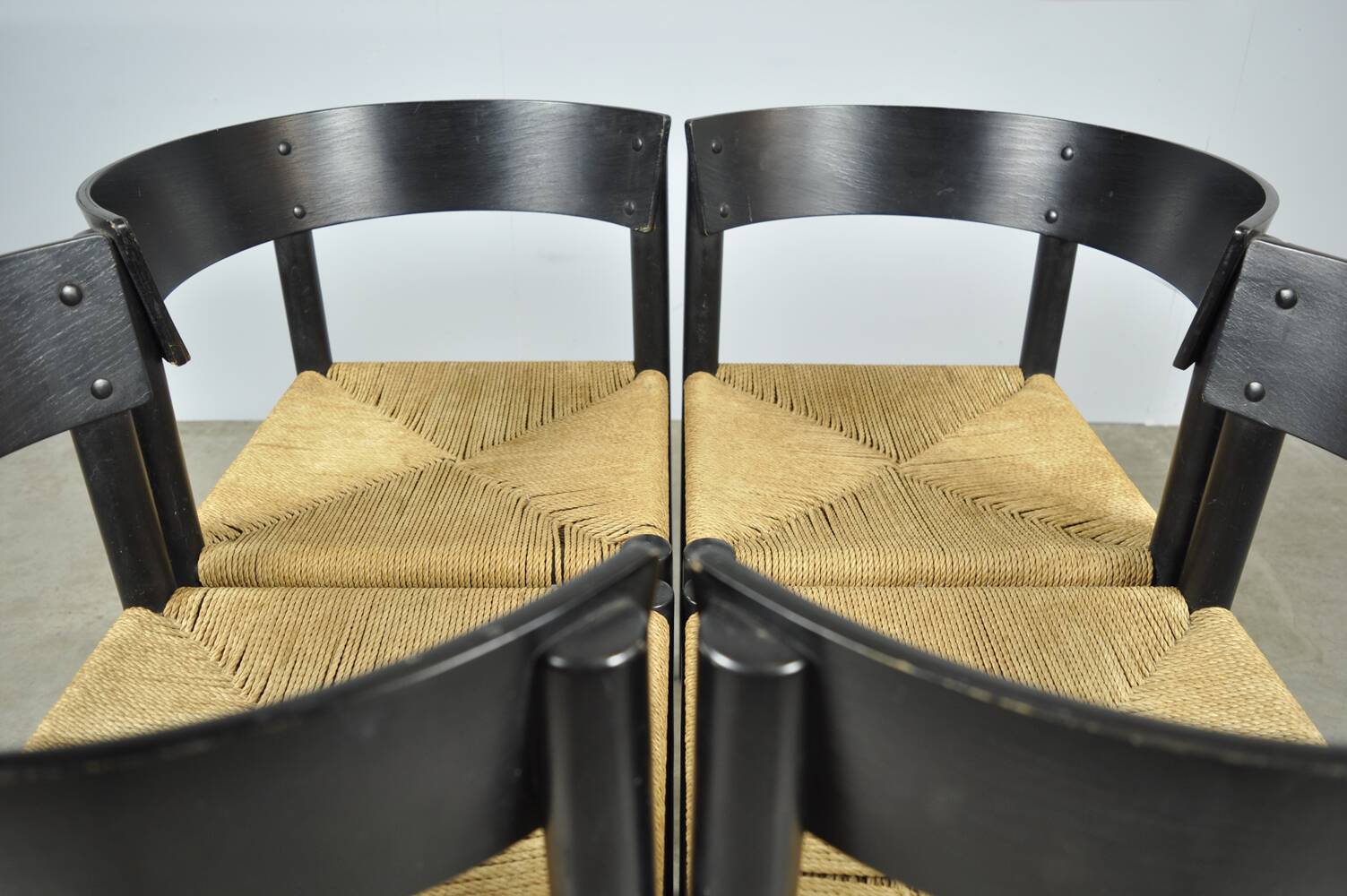 Fritz hansen / scandinavian papercord dining chairs (4) / mogens lassen / denmark 1960s