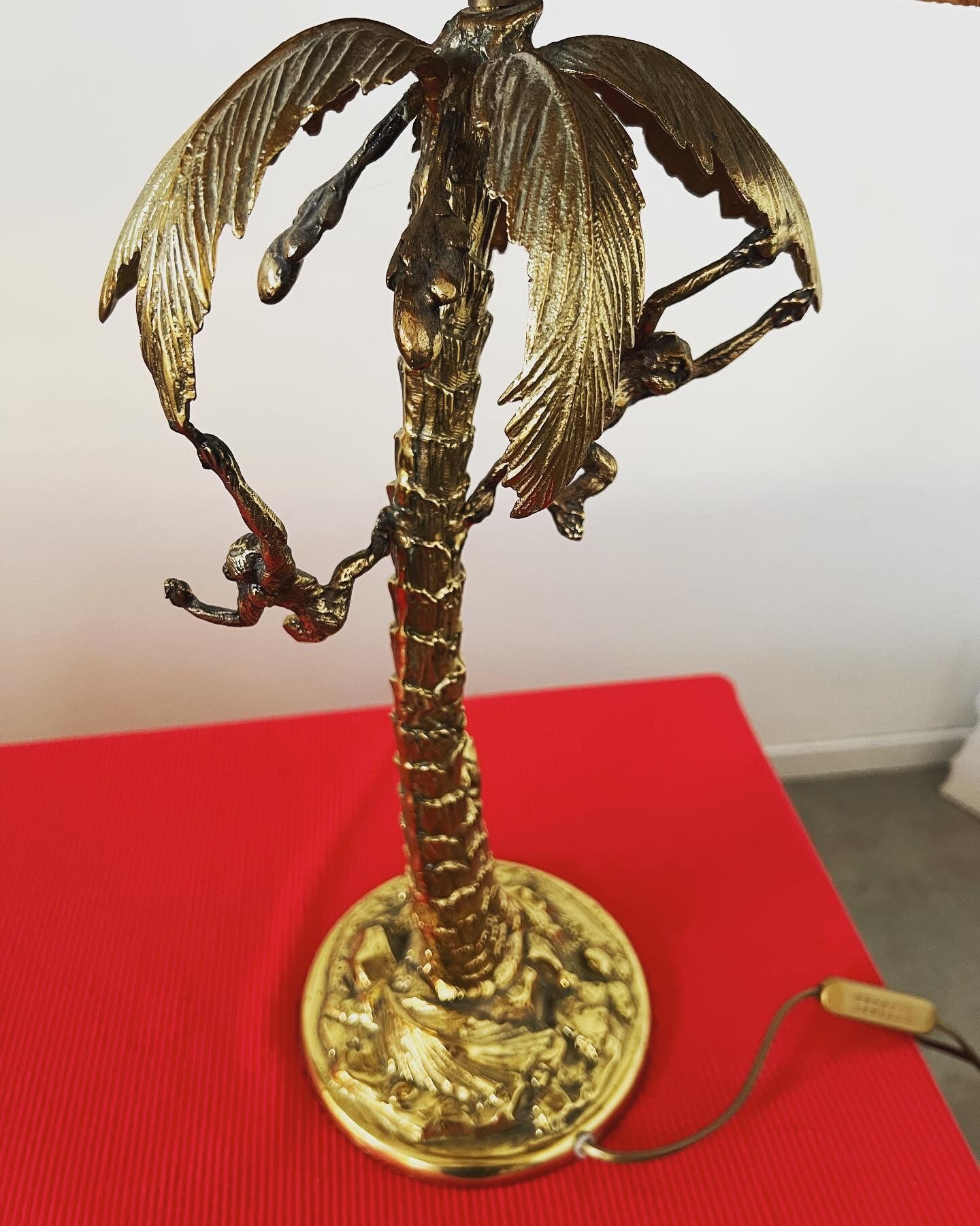 Table lamp gilded bronze palm tree and monkey