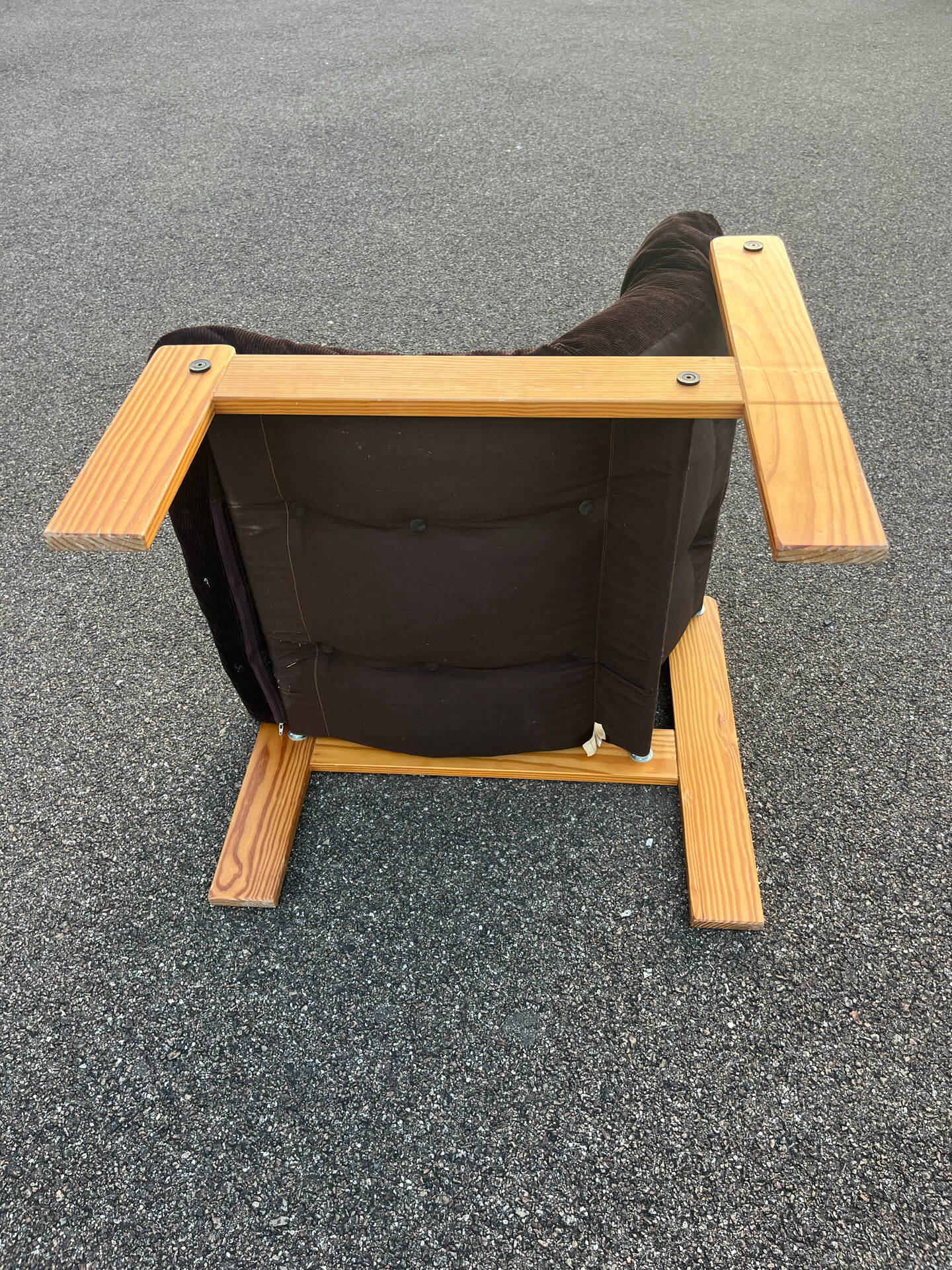 Vintage velvet and pine armchair 1970