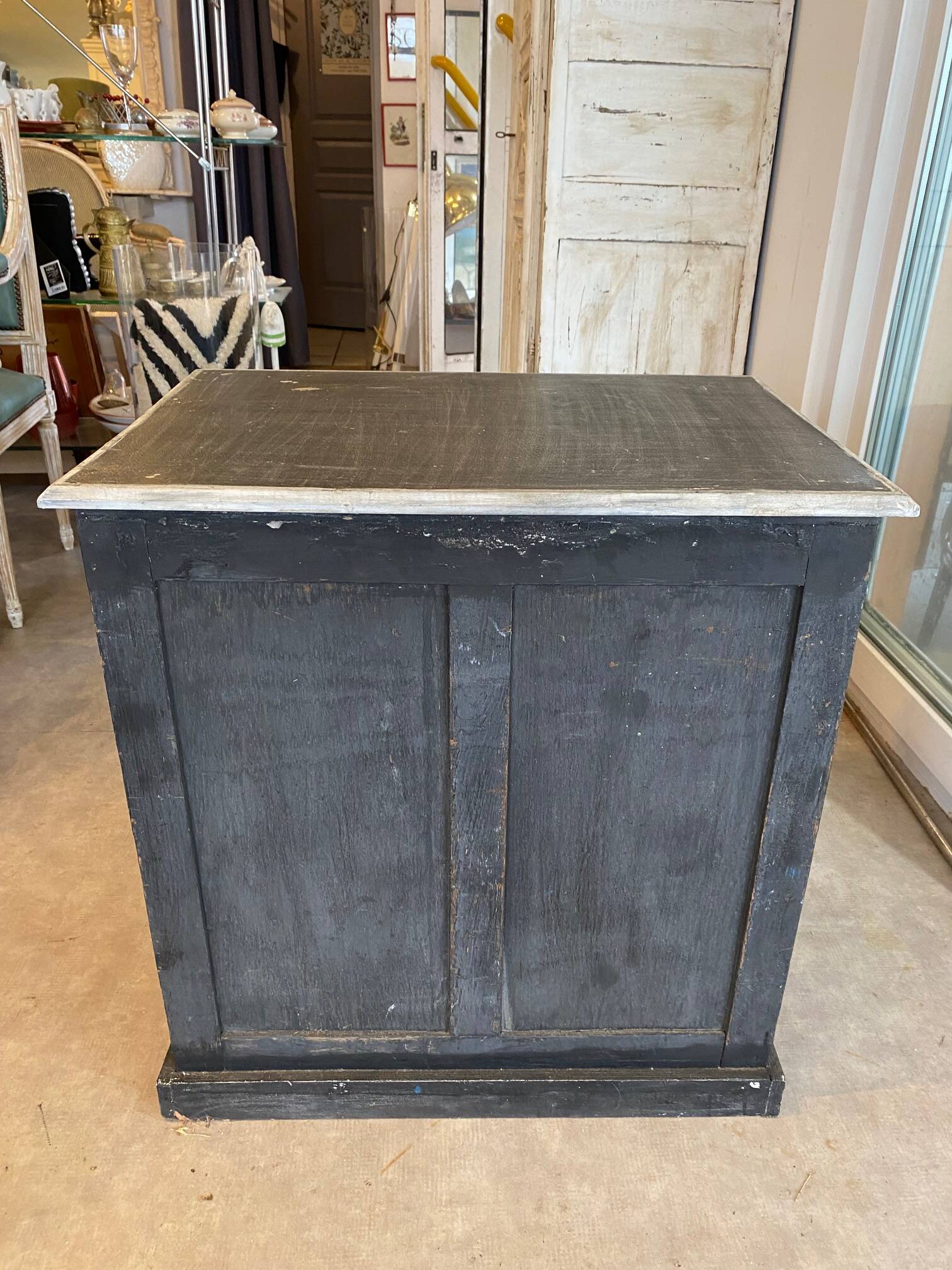 Antique professional furniture in patinated wood with 3 administration locker drawers