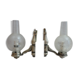 Pair of silver metal and glass sconces