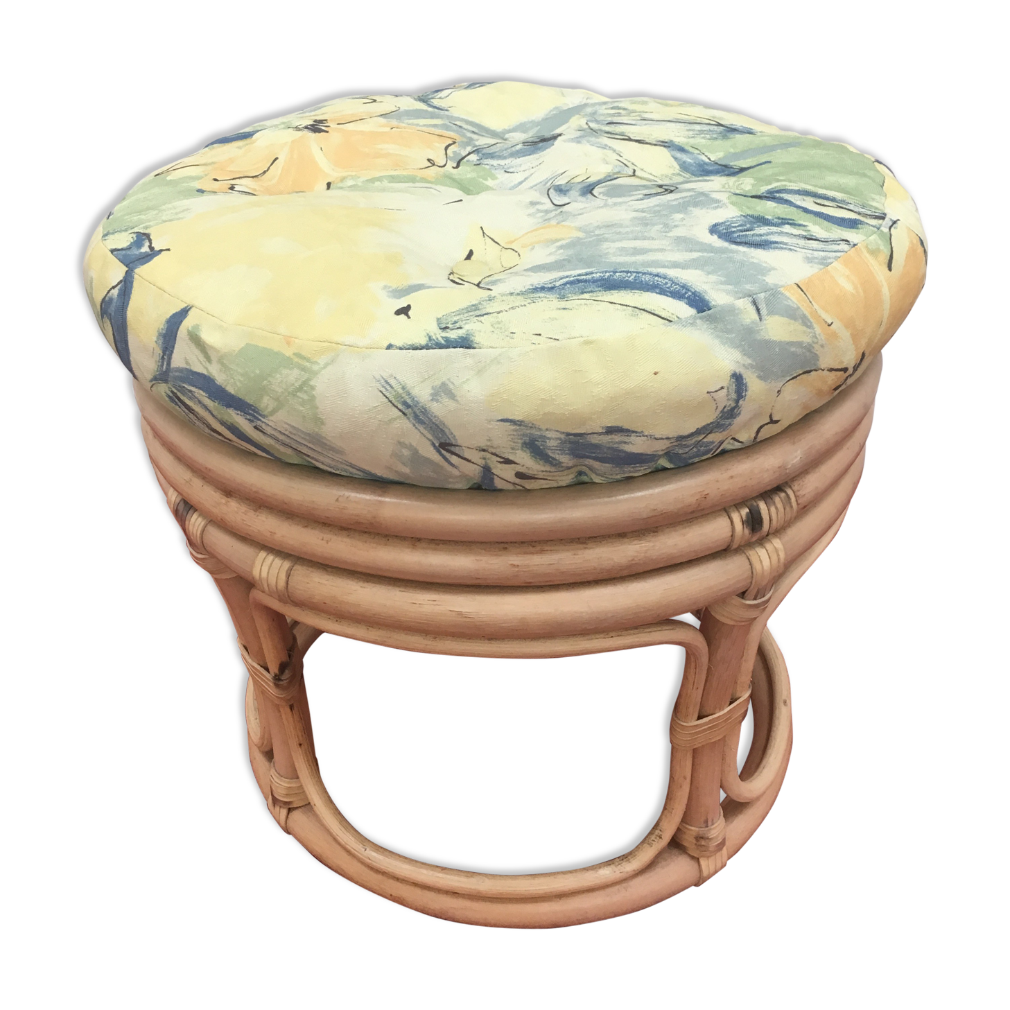 Vintage pouf  in rattan and bamboo