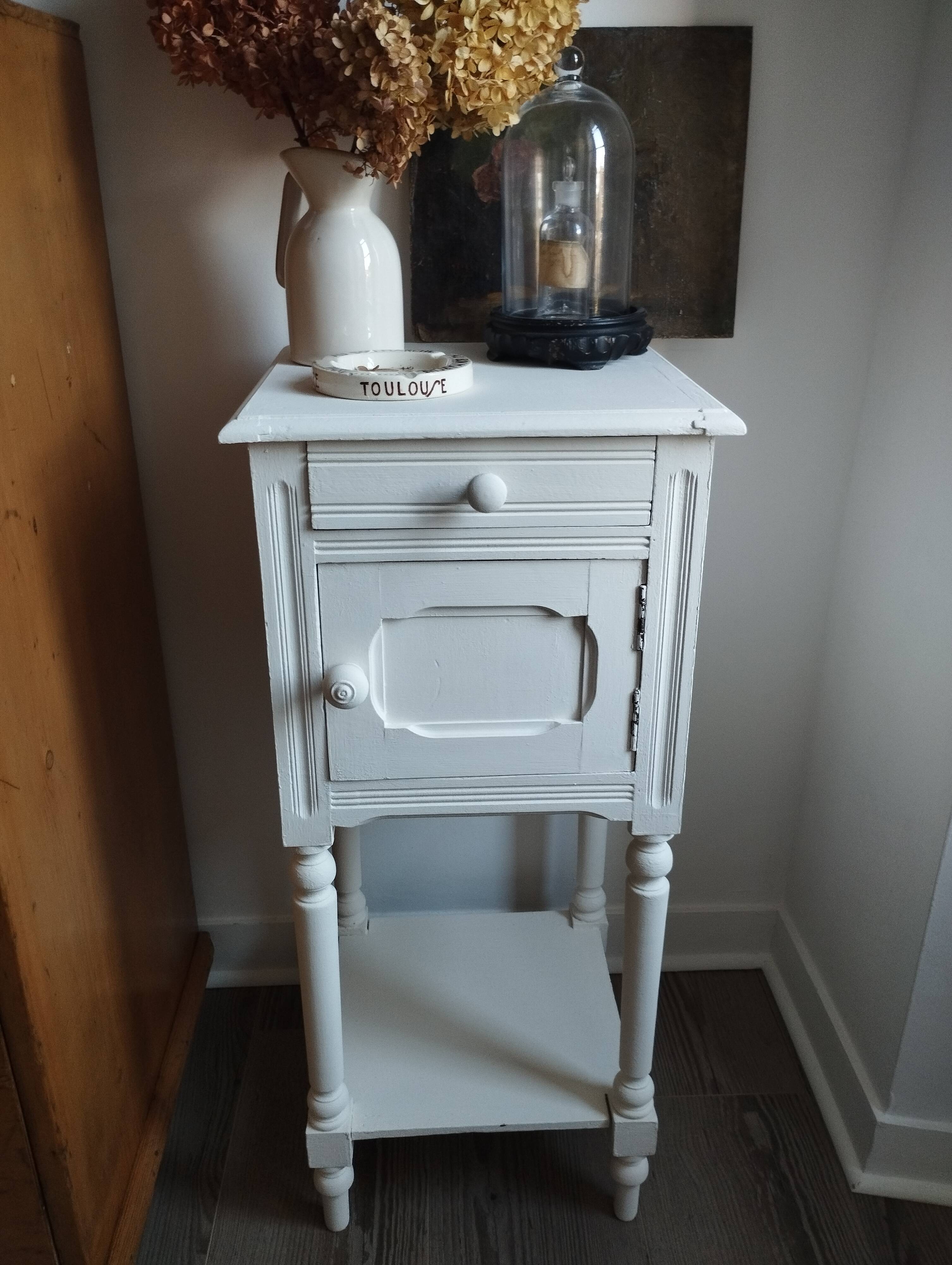 Farrow & Ball white painted high bedside table