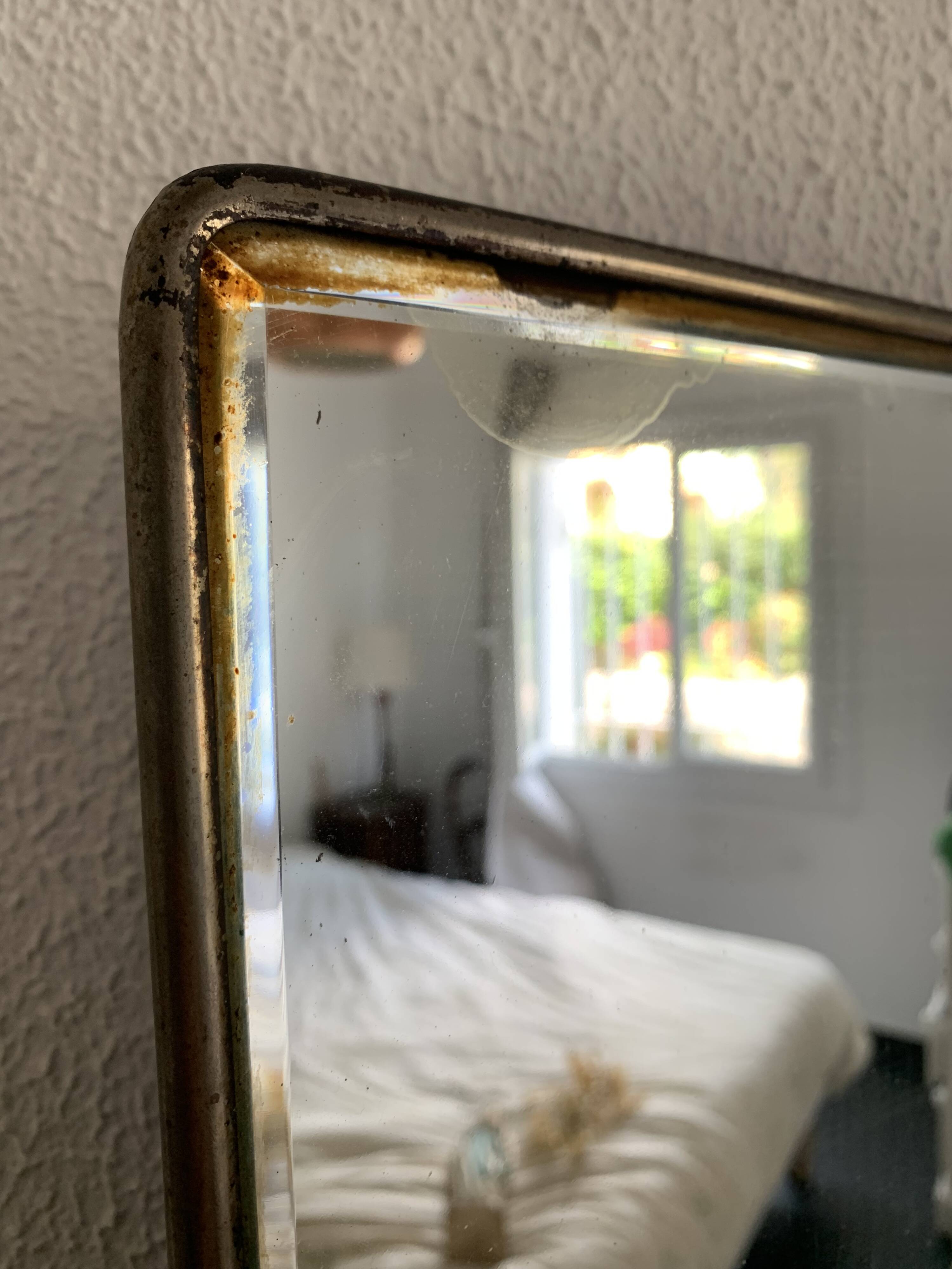 Vintage 1930s barber's triptych mirror, black beveled crystal - 28 x 70 cm