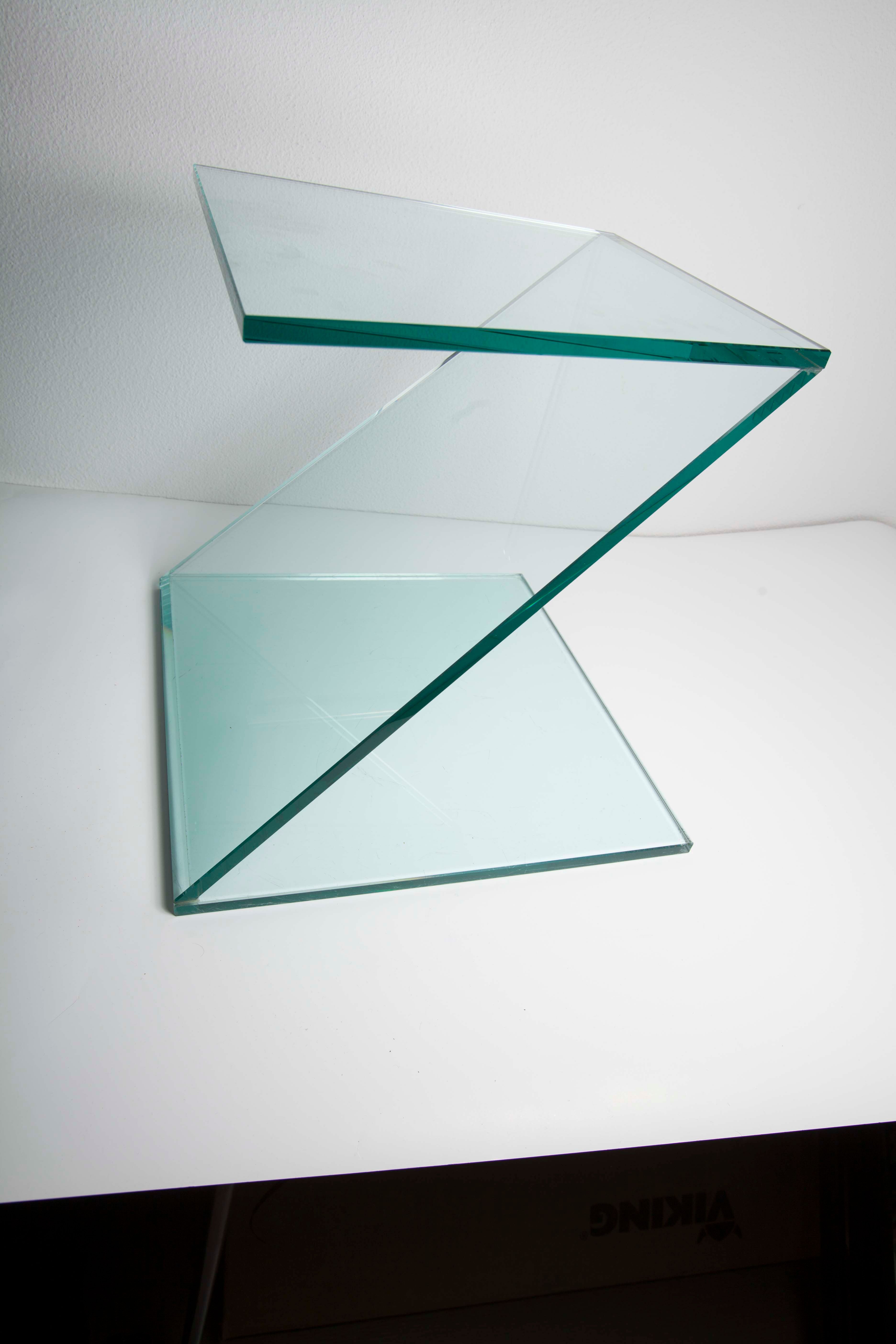 Z-shaped tempered glass side table
