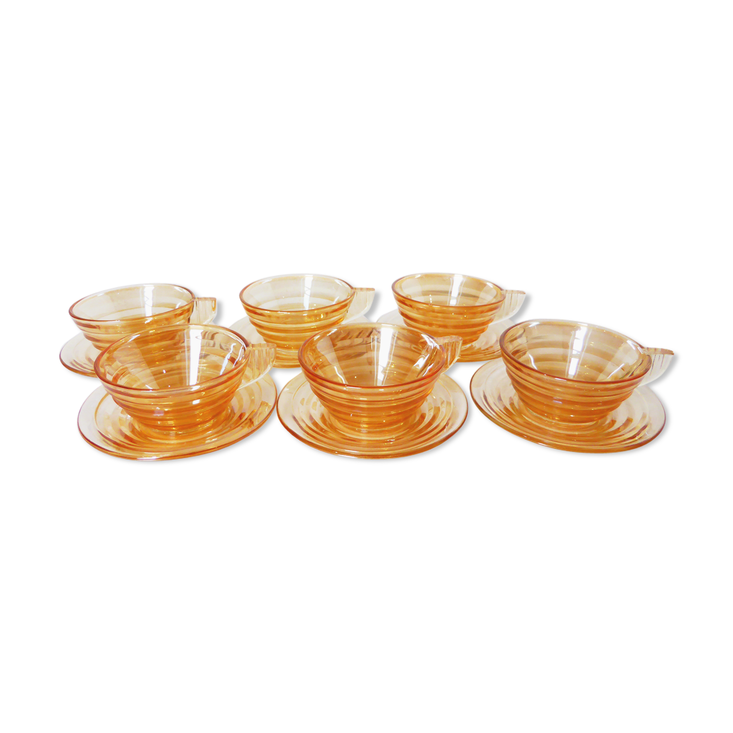 6 gondolo cups and coasters in iridescent pearly glass