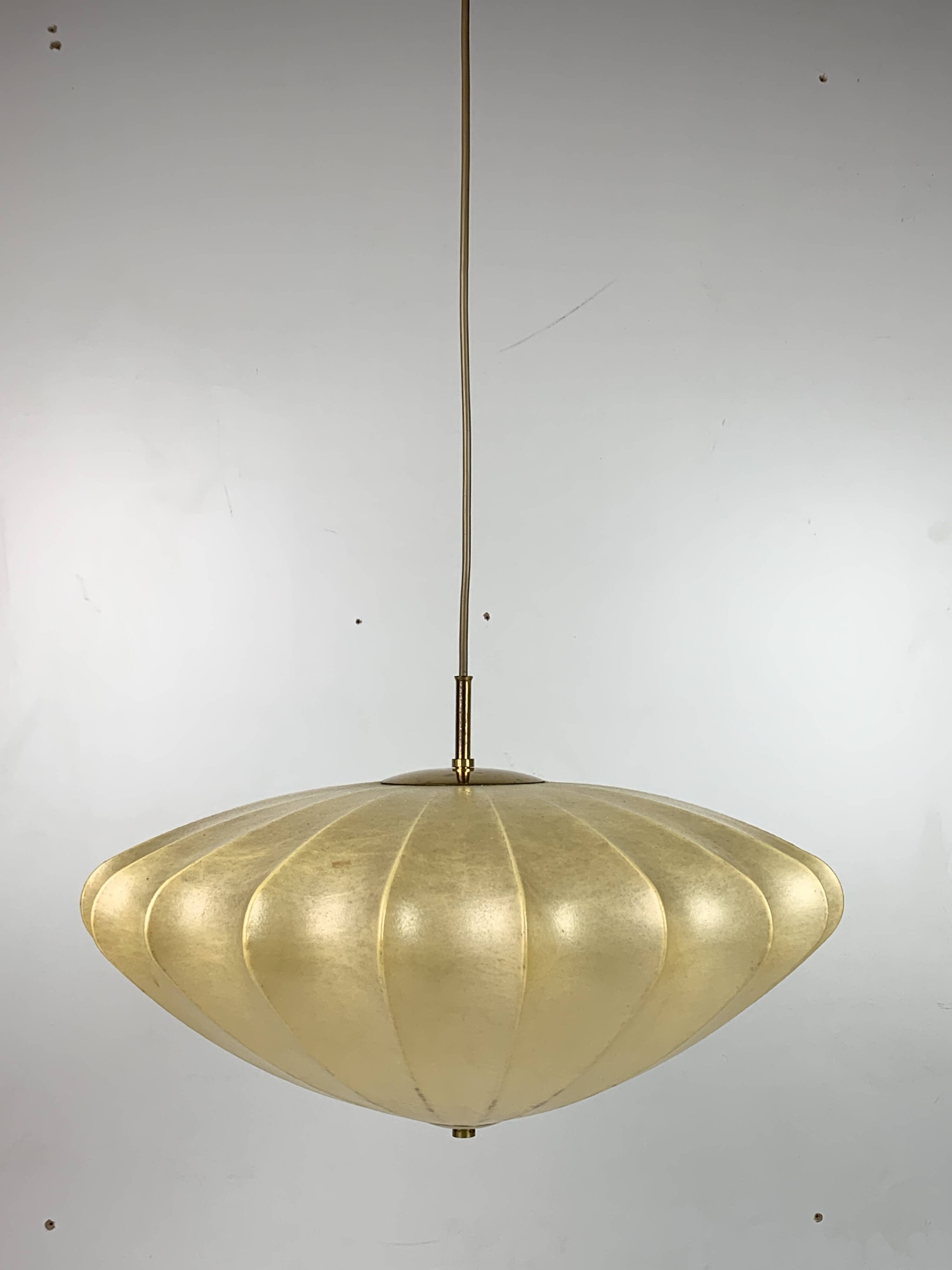 Mid-Century UFO Cocoon Hanging Lamp with Brass in the style of Achille Castiglioni, 1960s