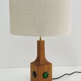 Swedish wooden lamp with glass paste cabochons, 1960s-70s
