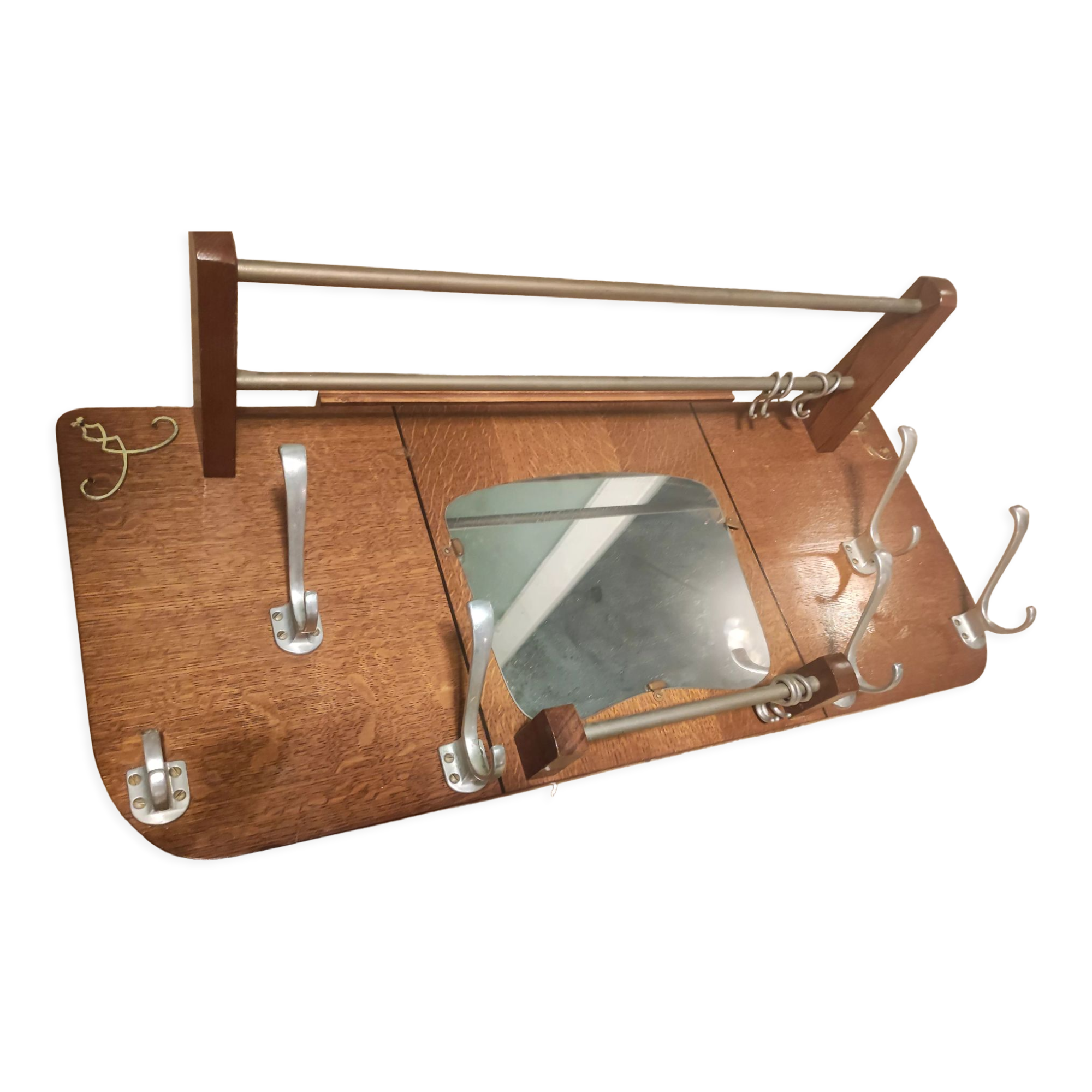 Wall cloakroom wood coat racks hooks aluminum vintage mirror
