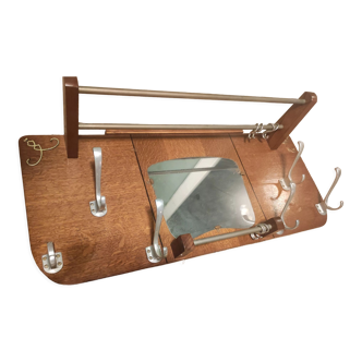 Wall cloakroom wood coat racks hooks aluminum vintage mirror