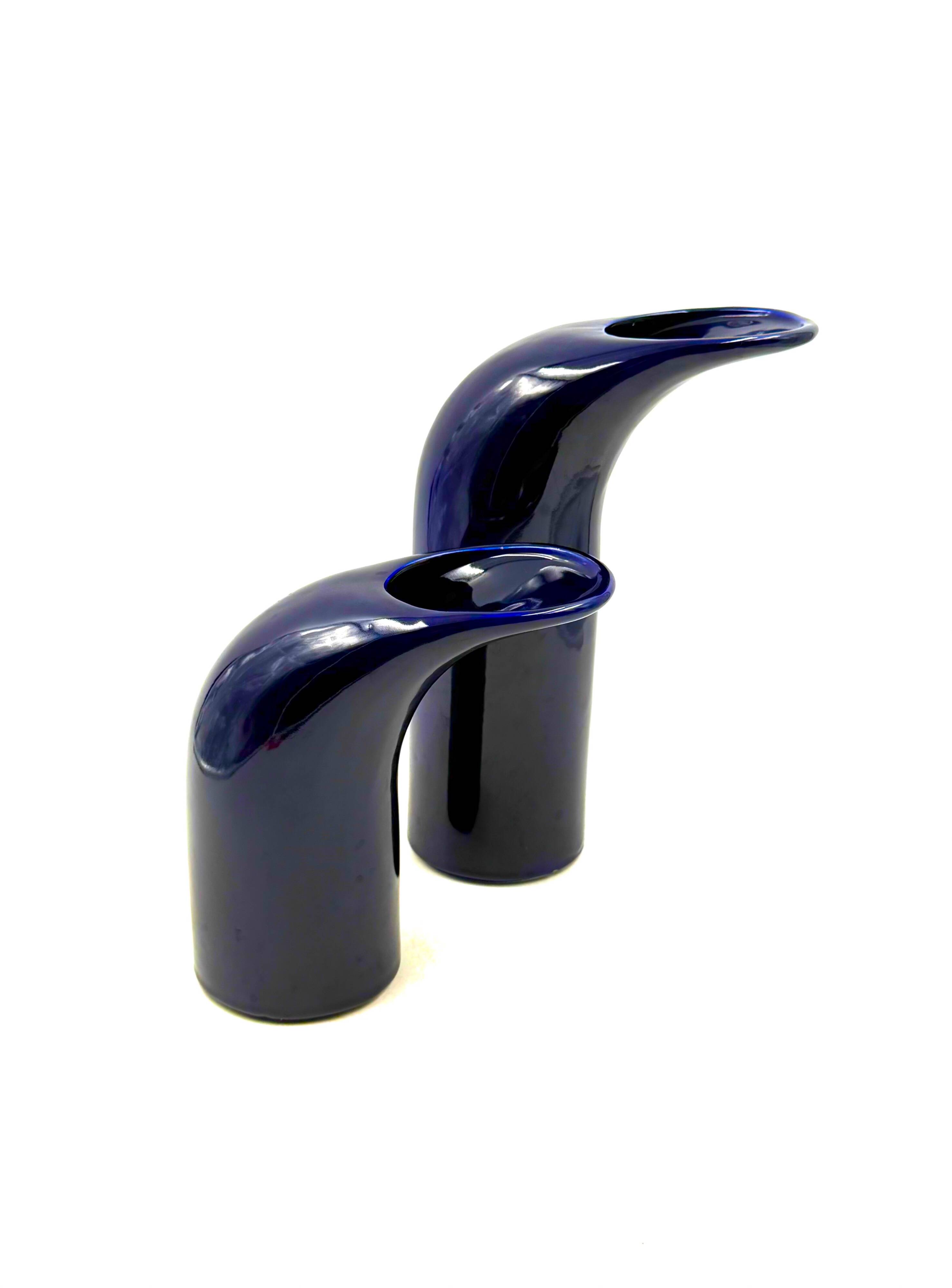 Space age set of 2 blue ceramic vase, Italy ca. 1970