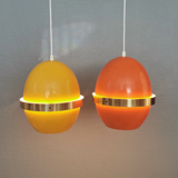 EXTREMELY rare LYFA Space Age lamps in thin lacquered metal with brass colored "ring" around.