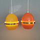 EXTREMELY rare LYFA Space Age lamps in thin lacquered metal with brass colored "ring" around.