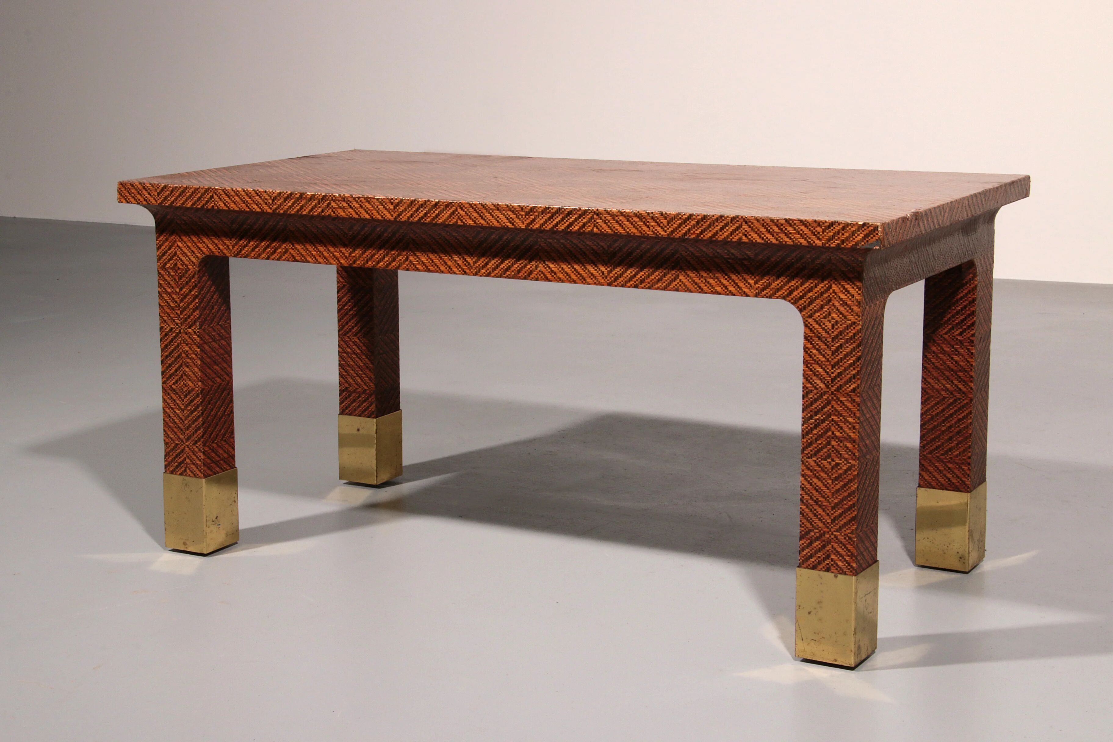 Harrison Van Horn wood and brass rectangle coffee table