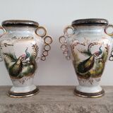 Pair of peacock vases by Hubert Bequet - Pearly ceramic - Belgium - 60s