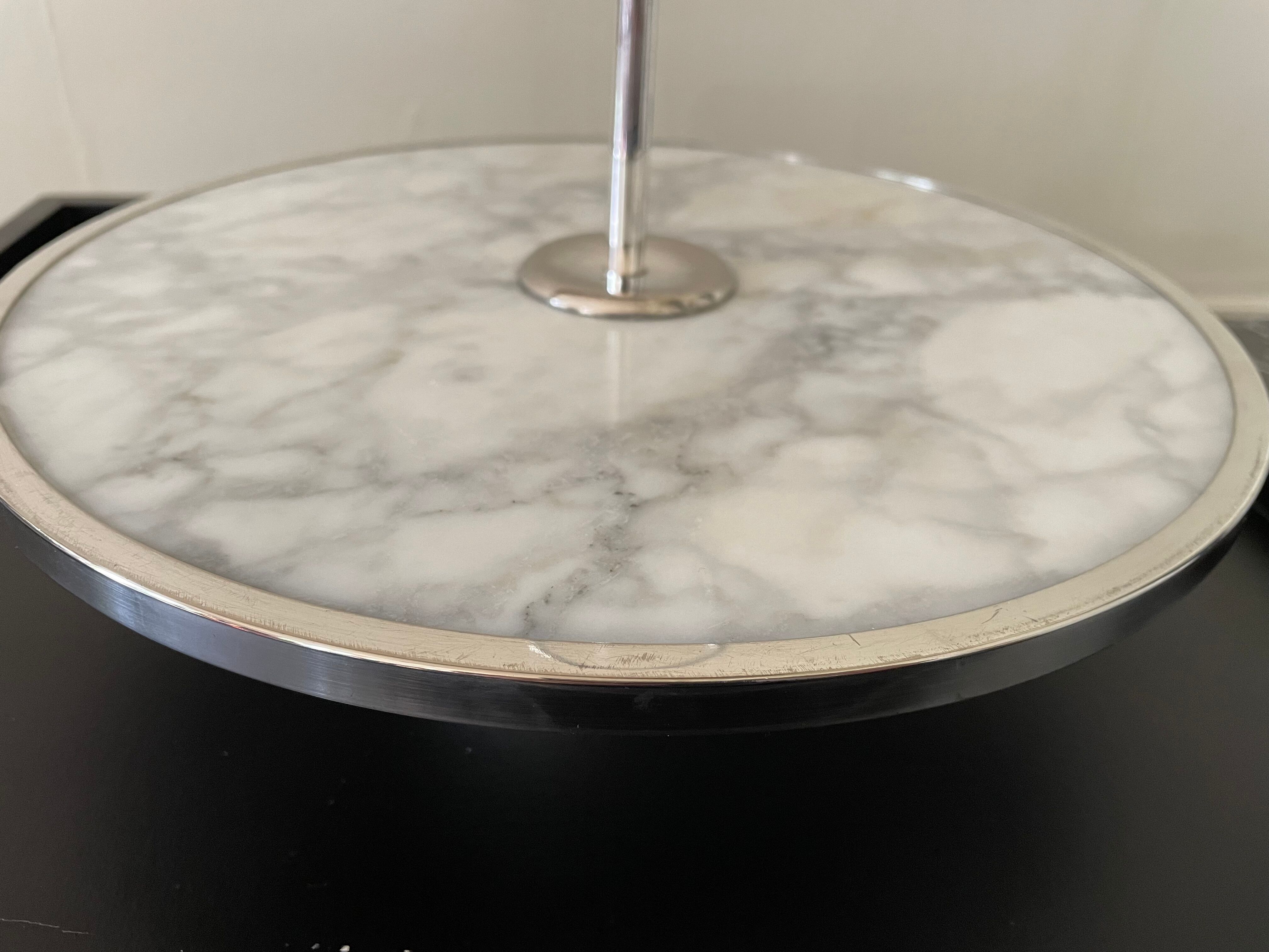 Marble cheese platter and silver metal 1970