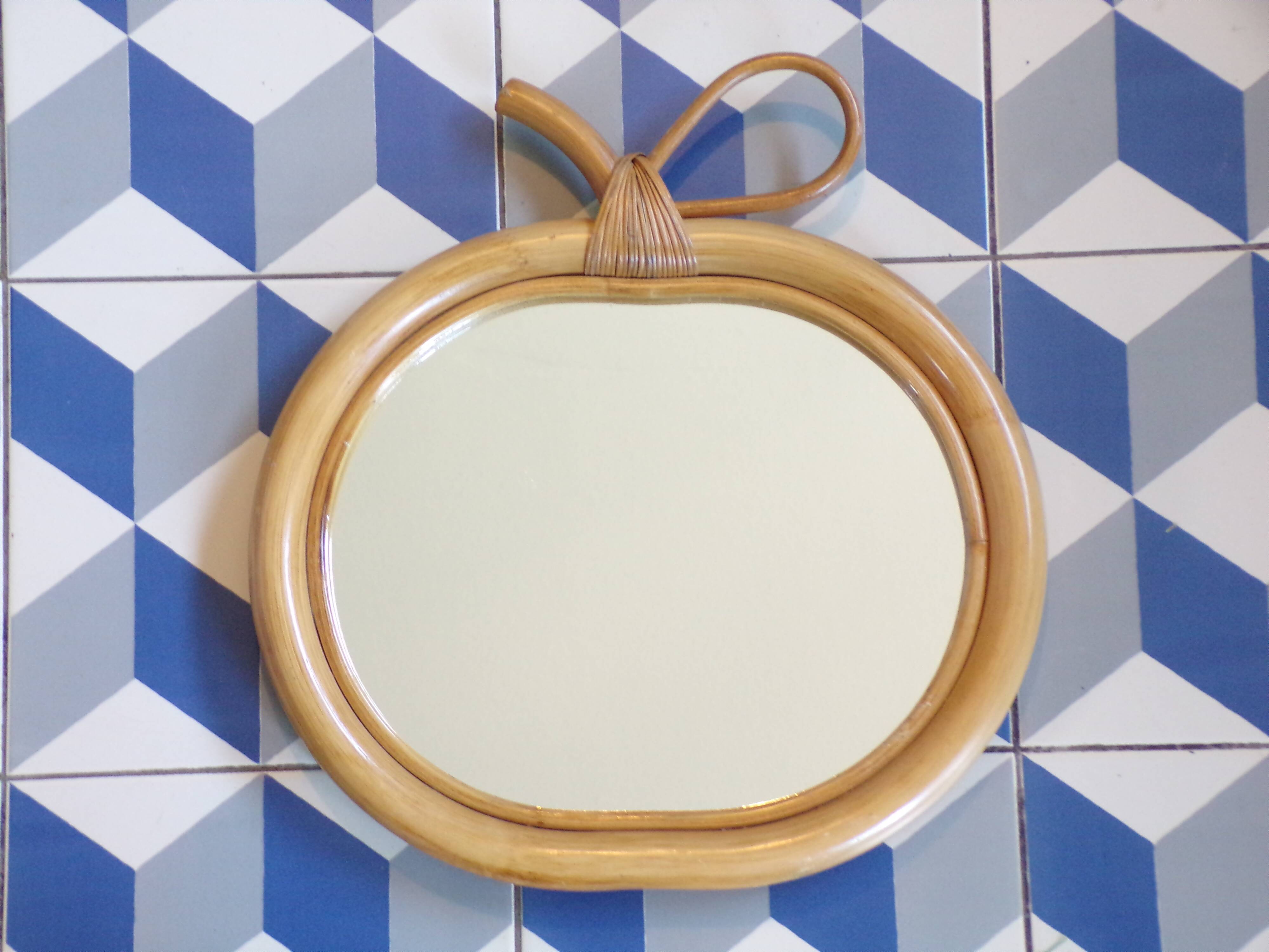 Vintage rattan apple mirror