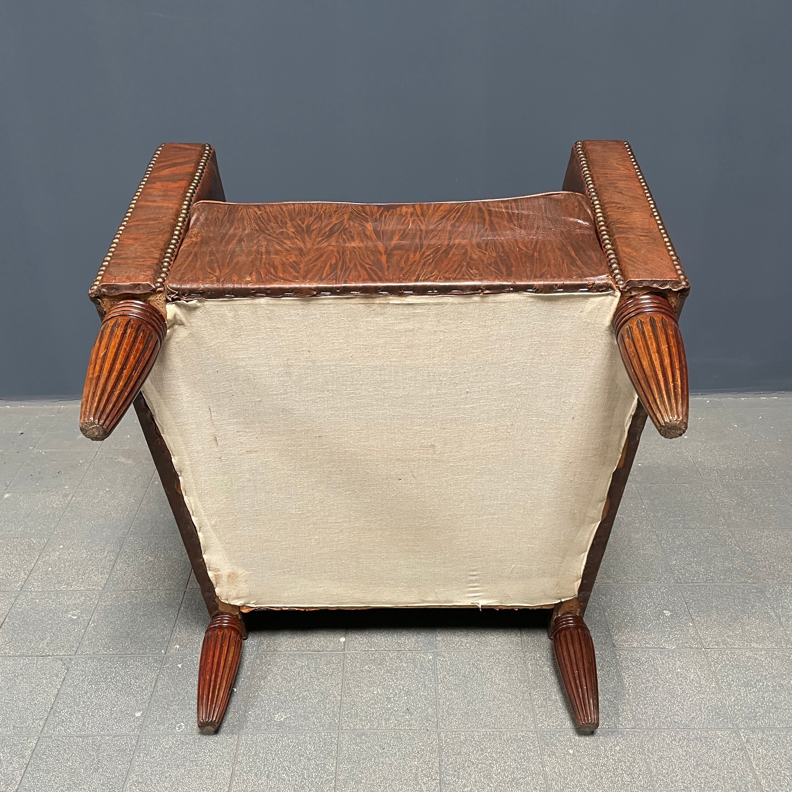 Leather art deco club chair from france, early 1900
