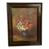 Tableau bouquet de fleurs huile sur carton