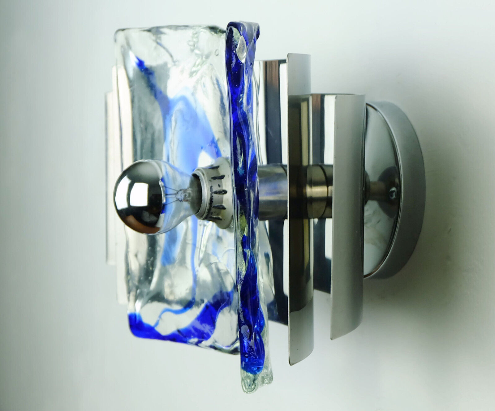Mid century sconce glass metal chrome murano ice glass