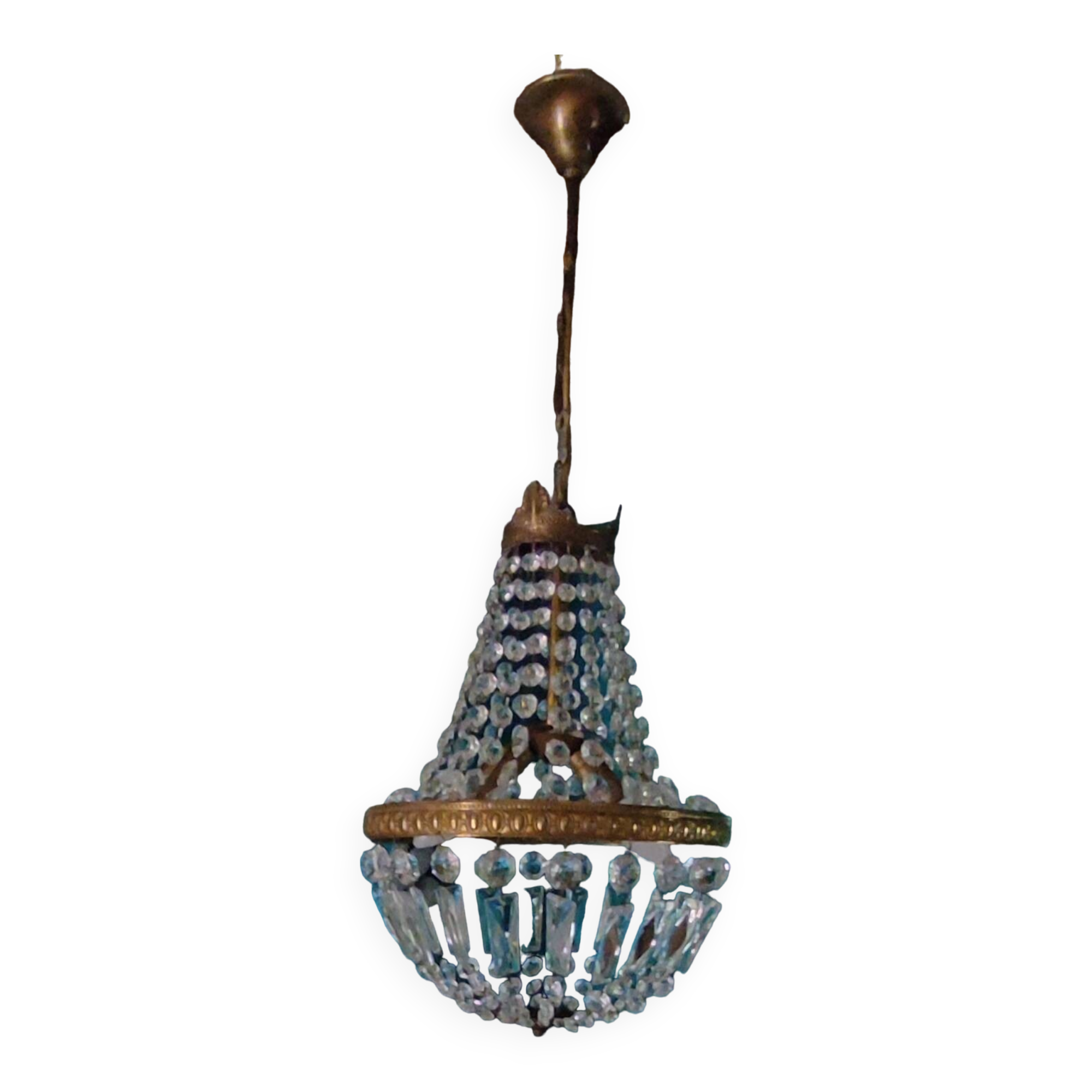 Lustre montgolfière à pampilles ∅ 30 cm laiton