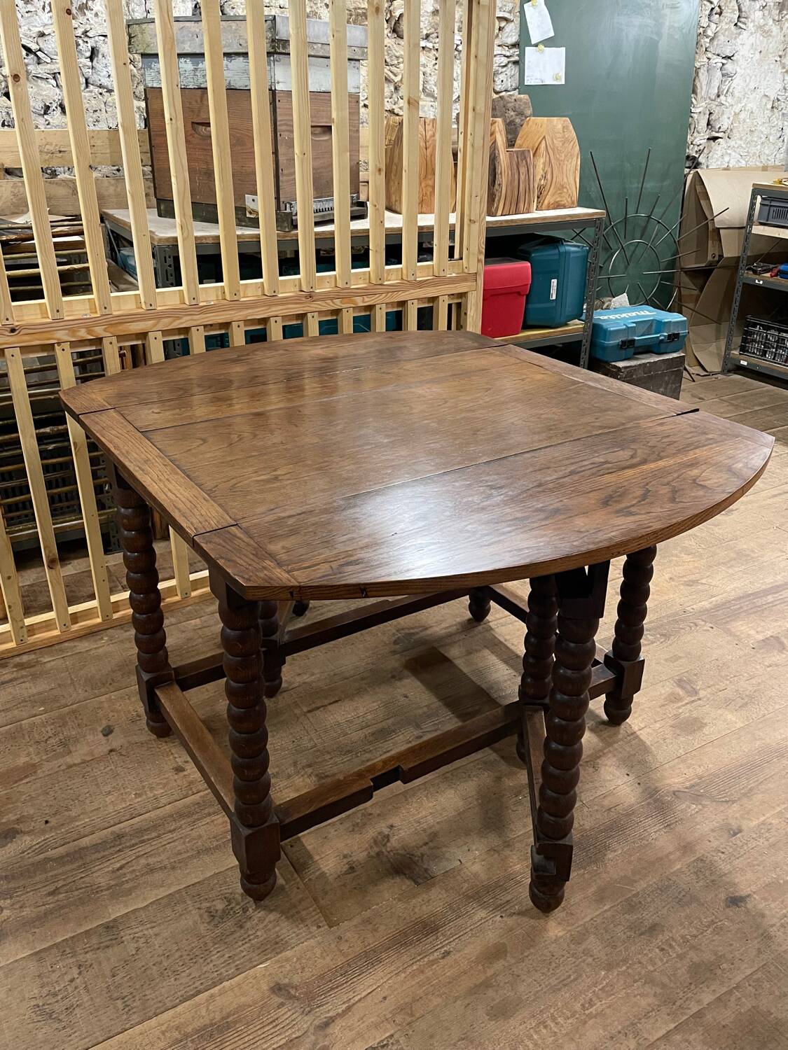 Solid wood farmhouse table with drop leaves