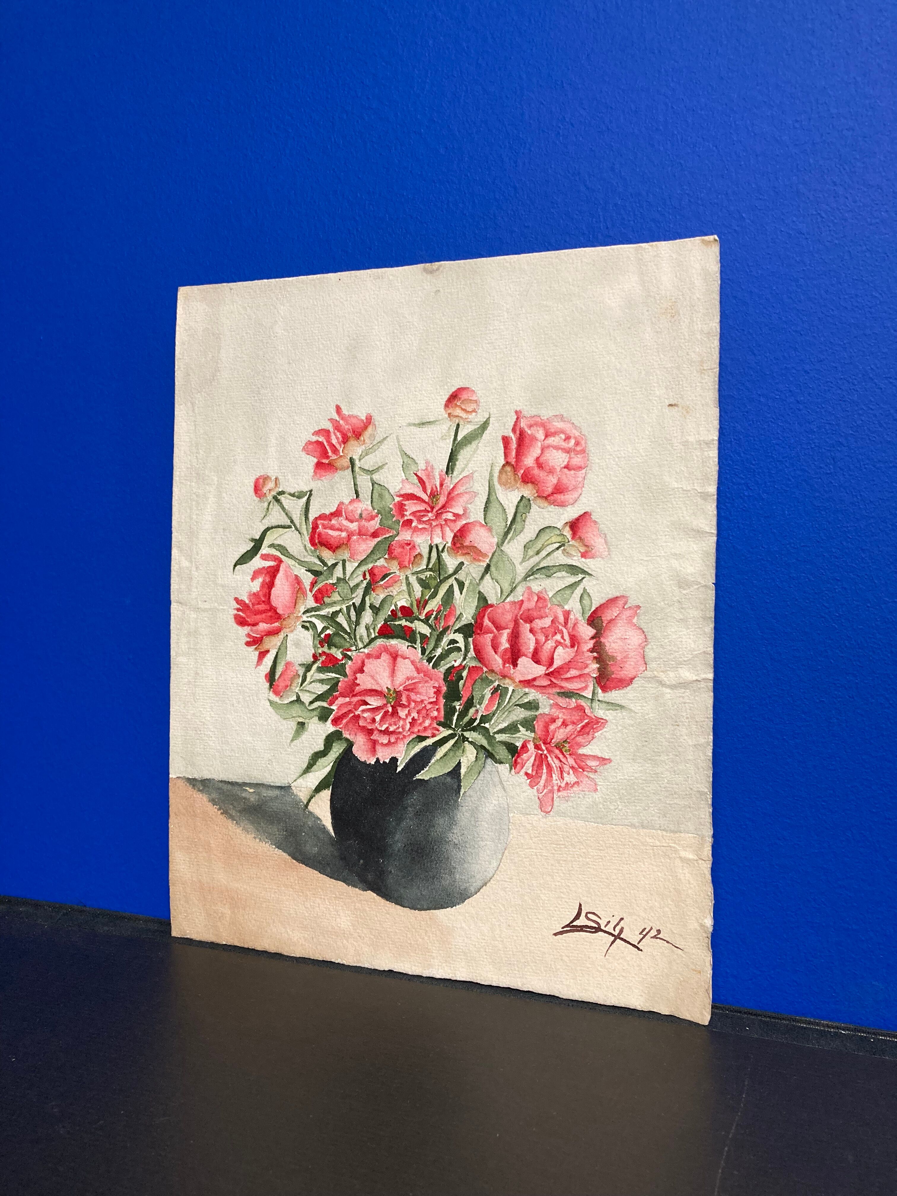 Aquarelle pivoines vintage