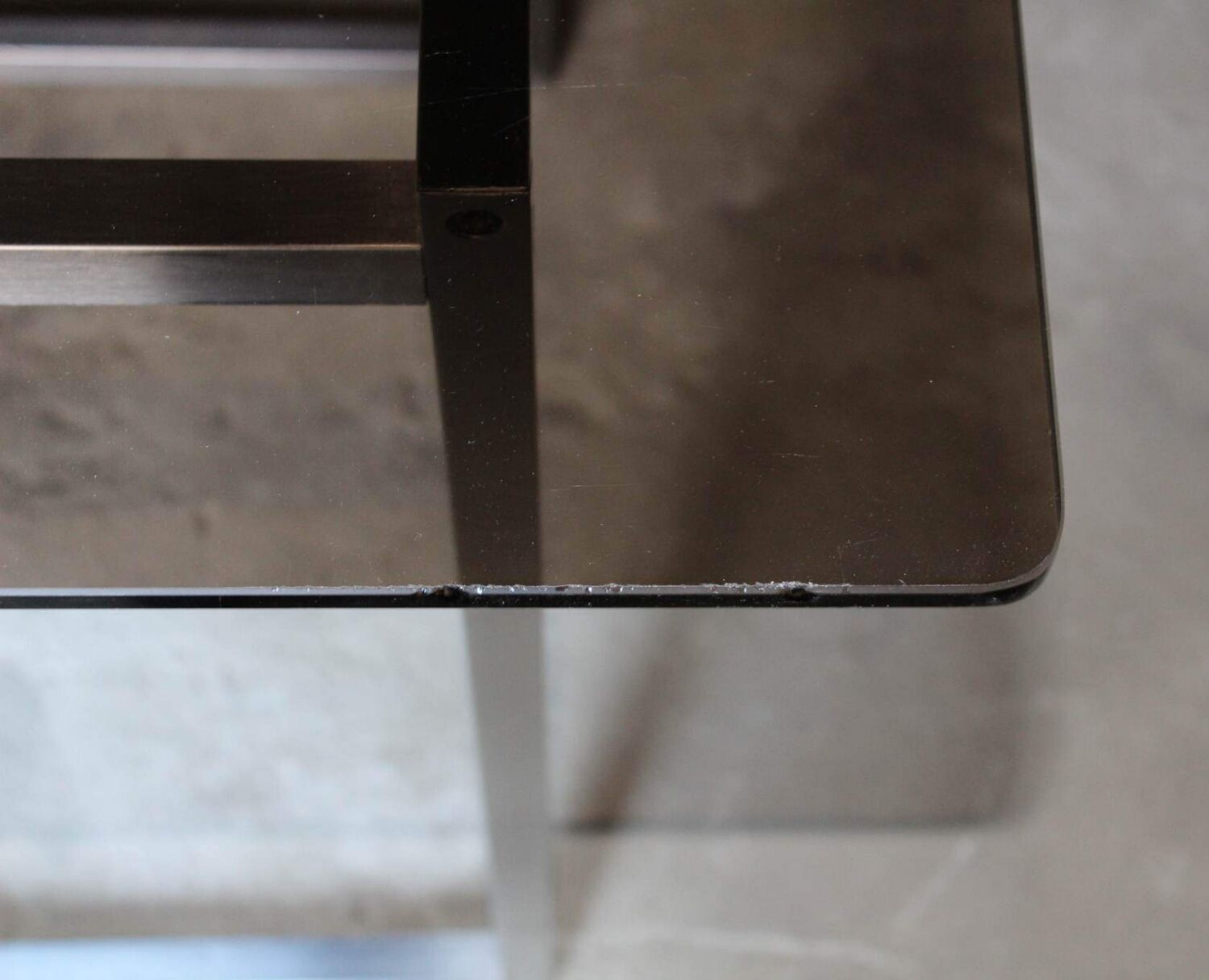 Table aluminum base and vintage glass top