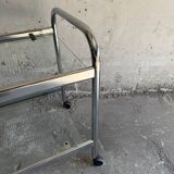 Vintage silver chrome-plated steel and glass two-tier serving trolley with wheels
