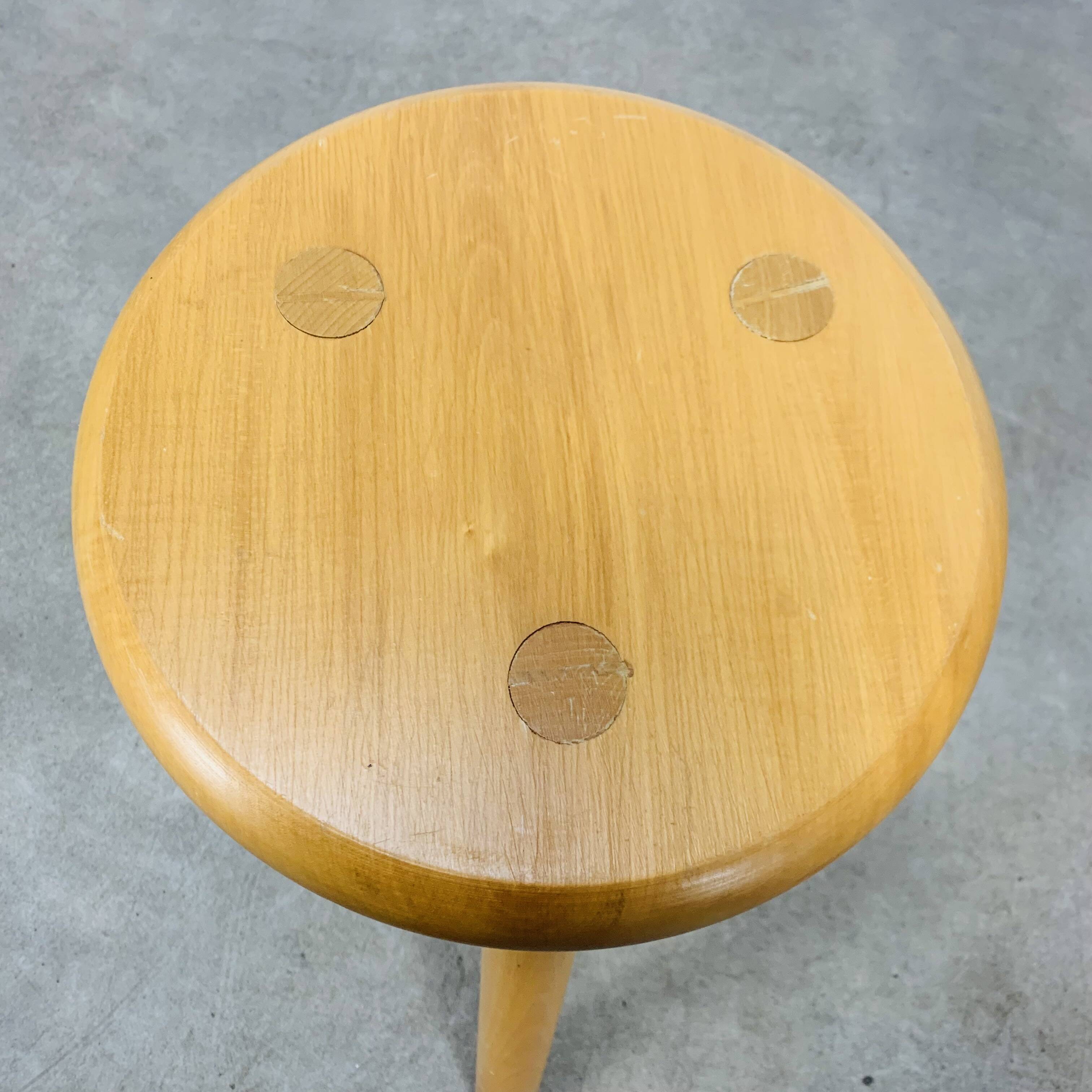 Brutalist solid wood tripod stool