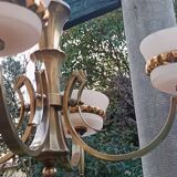 lustre art déco 4 feux bronze et opaline