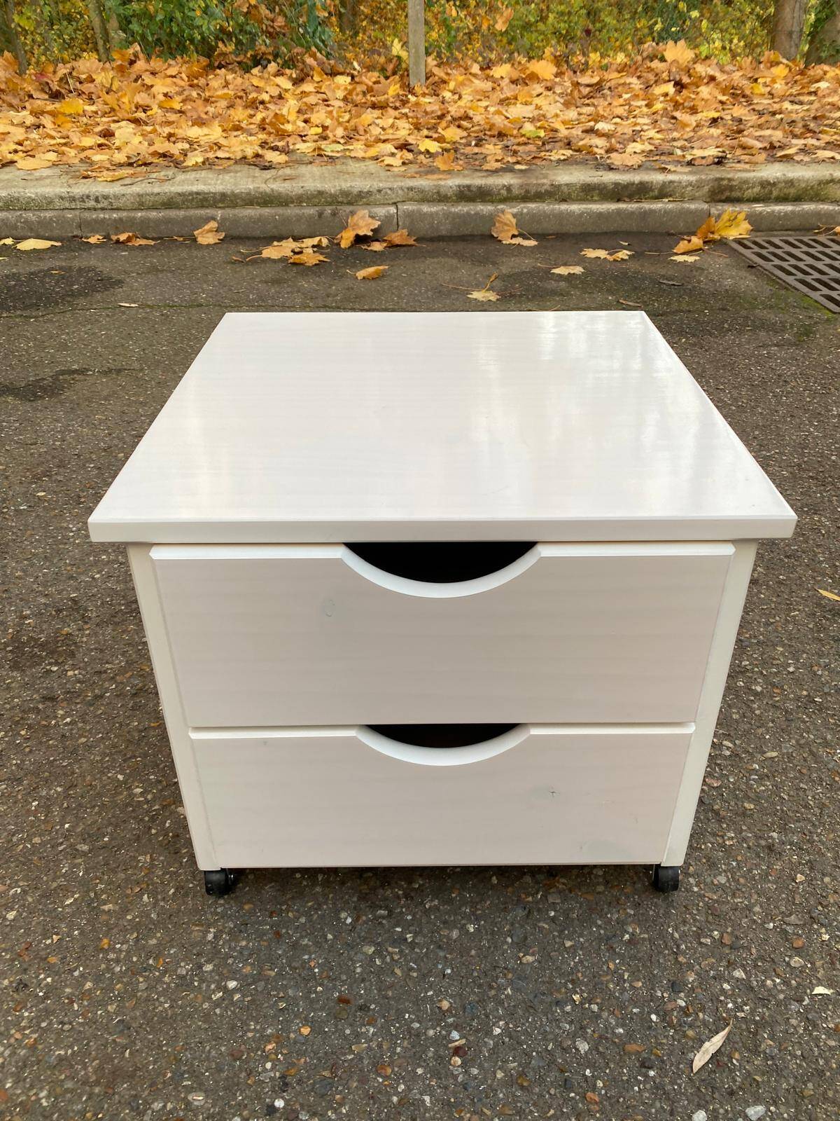 Scandinavian bedside table in solid beige wood with 2 drawers