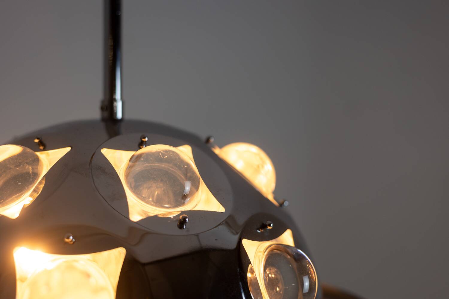 Oscar Torlasco. Chrome-plated metal "satellite" chandelier. 1970s.