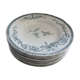 9 plates white background, light green pattern, 1930s Iron Earth