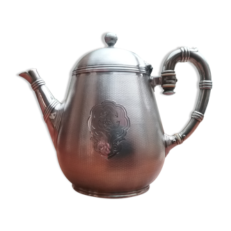 Christofle metal teapot silver guilloche late XlXth century