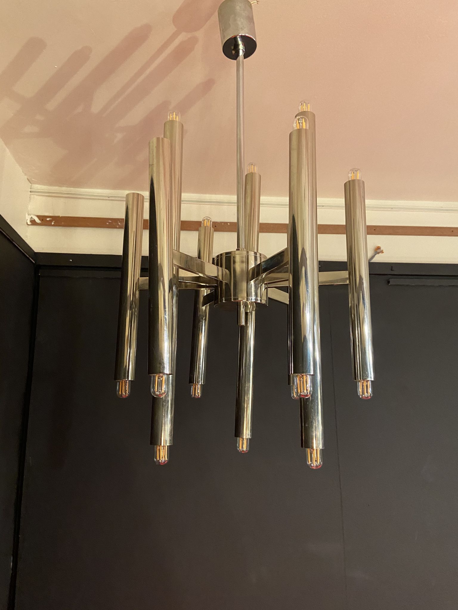Scoliari chandelier with 18 bright nickel dots distributed by Boulanger