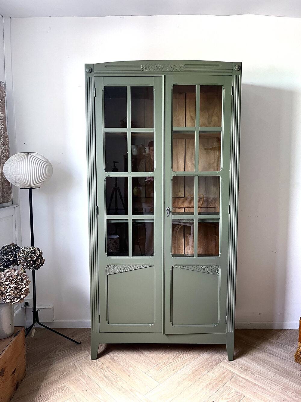 Art Deco library in earthy green