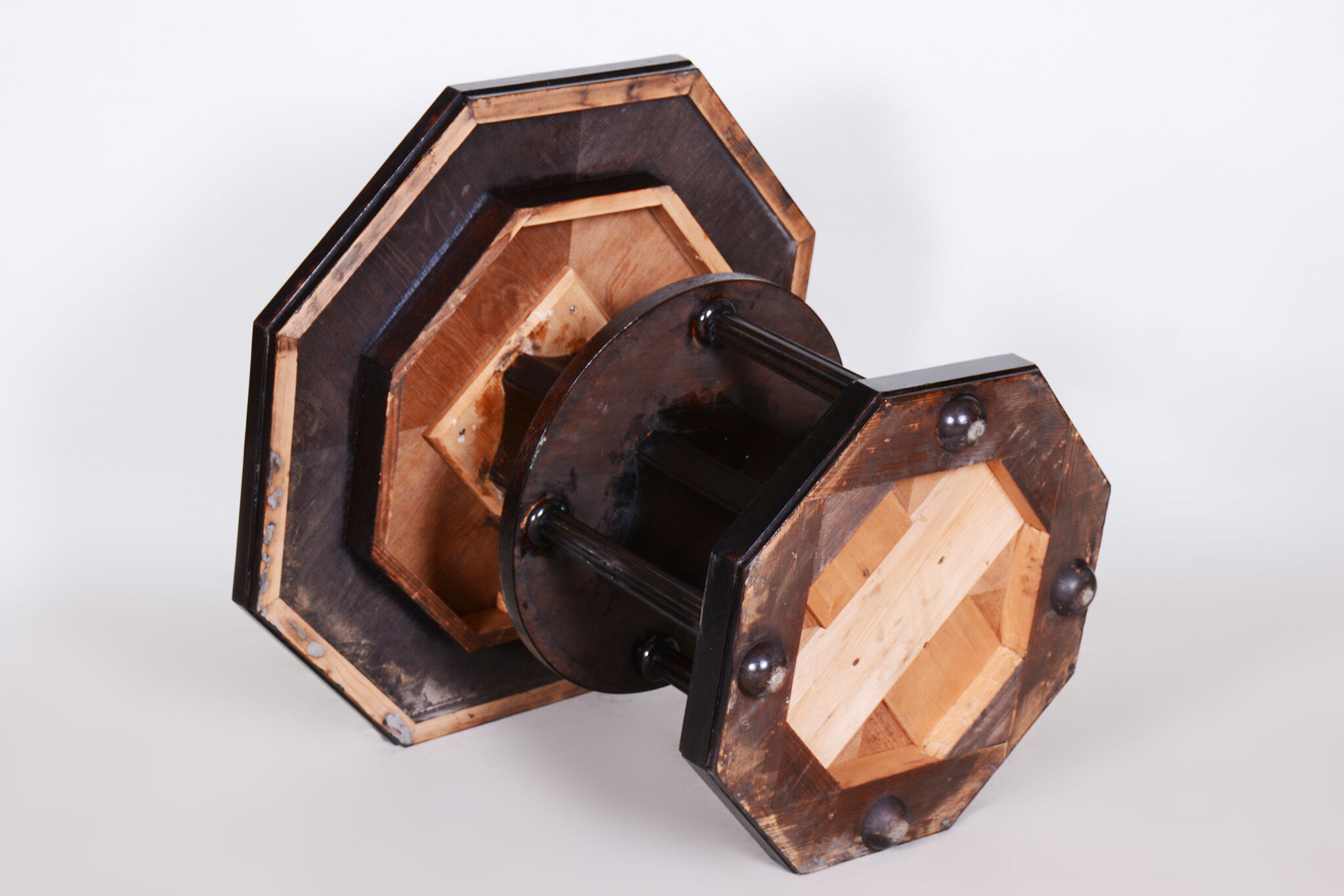 Unusual Restored Czech Cubist Oak Side Table, Czechia, 1910-1919