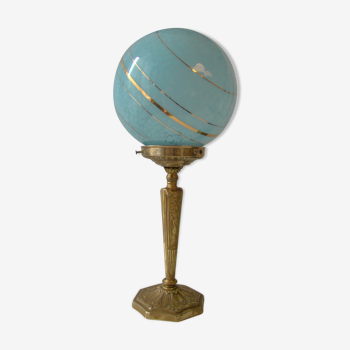 Lampe vintage globe en verre de Clichy bleu