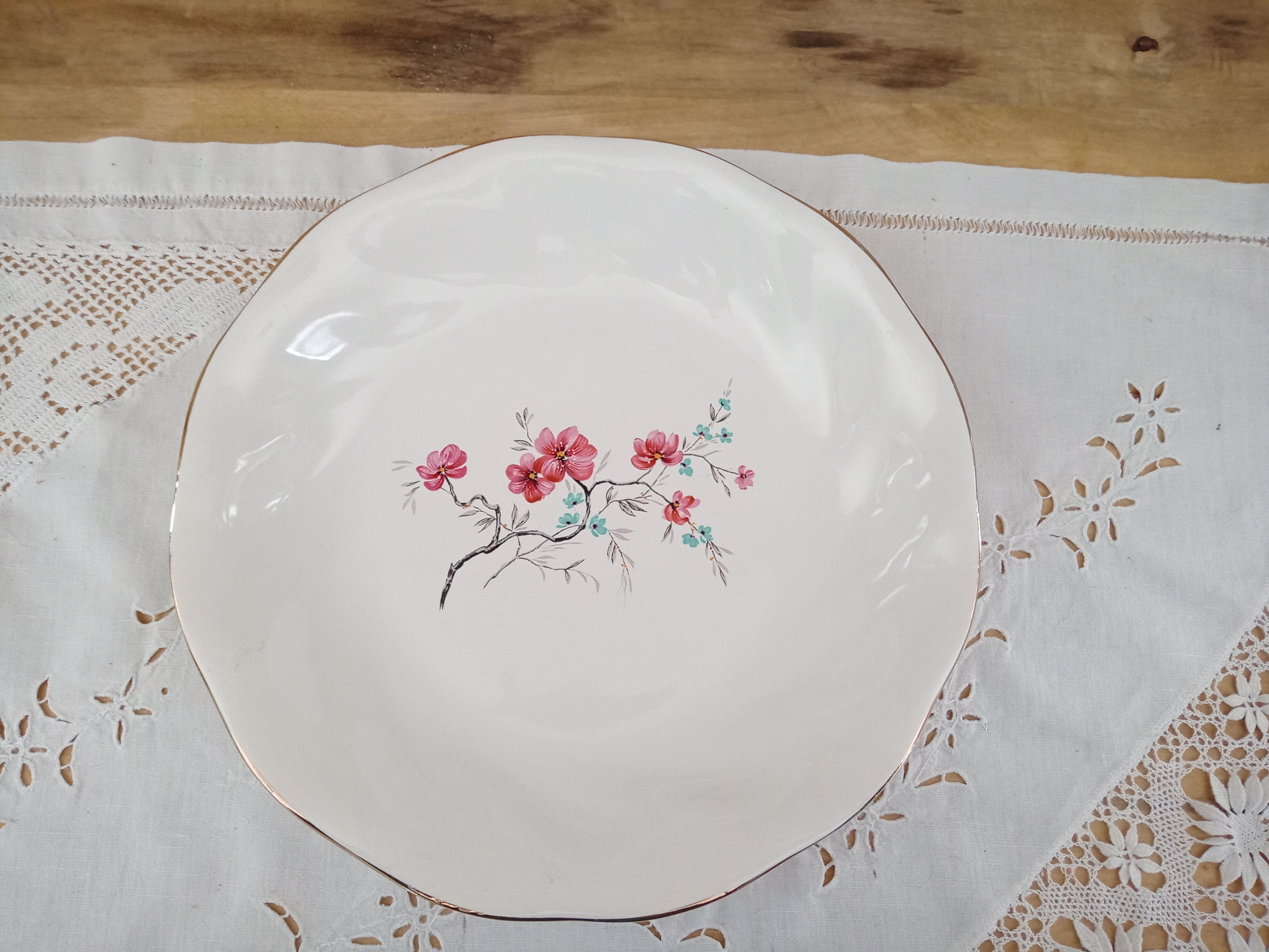 Round hollow dish in Salins earthenware, France, 2nd Polynesia model