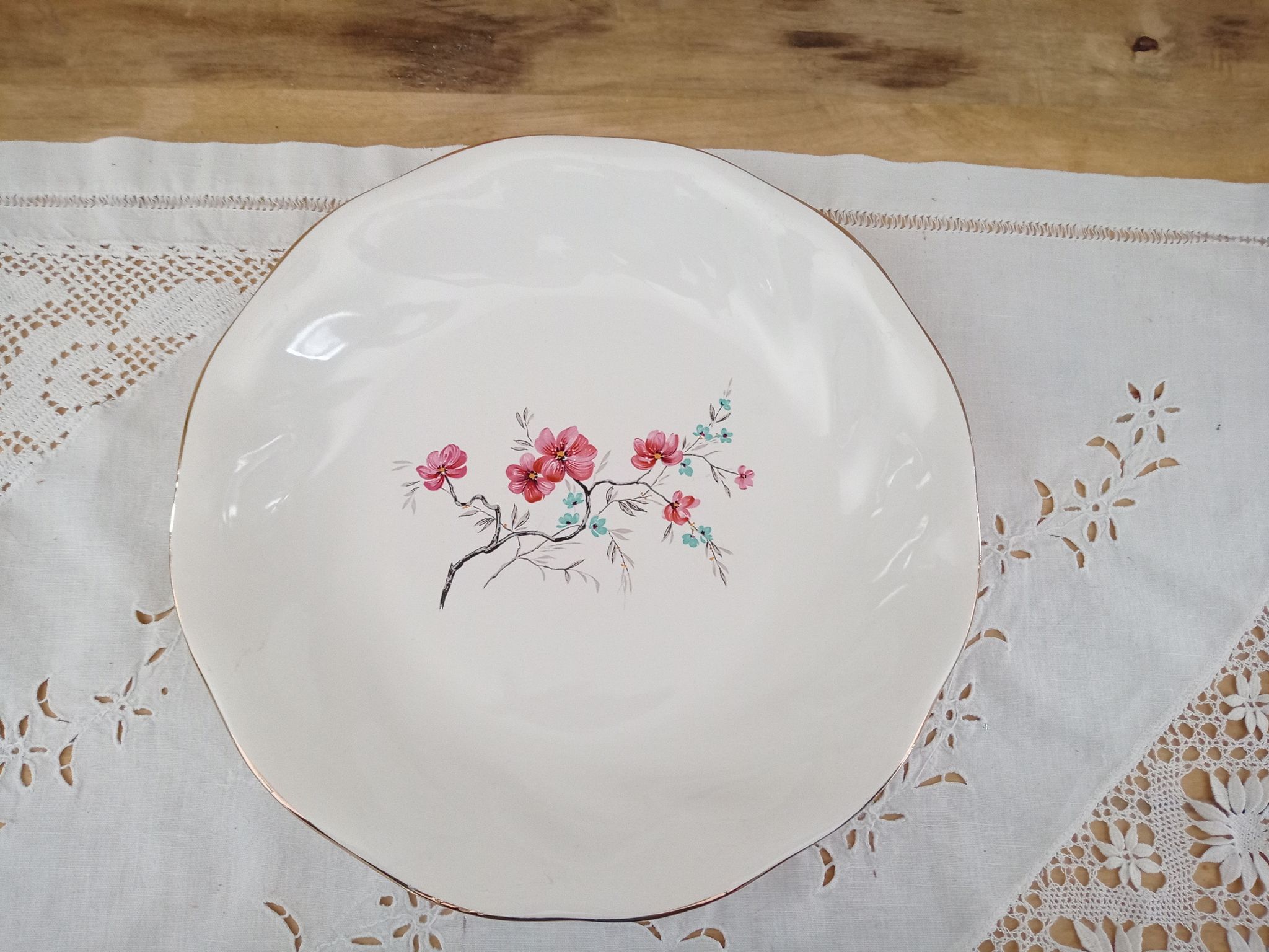 Round hollow dish in Salins earthenware, France, 2nd Polynesia model
