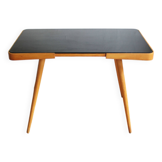 Table basse du milieu du siècle des années 1960 avec un verre opaxite noir - Version plus petite