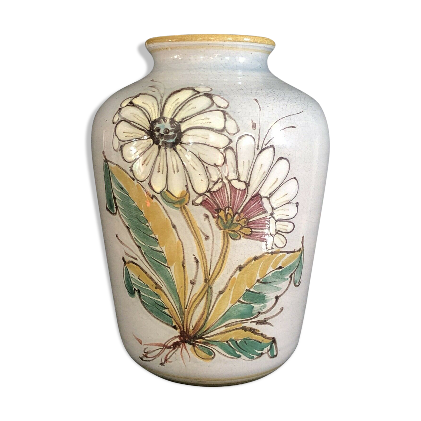 Vietnam vase of pansue shape in enamelled sandstone of bien hoa celadon flora early xx