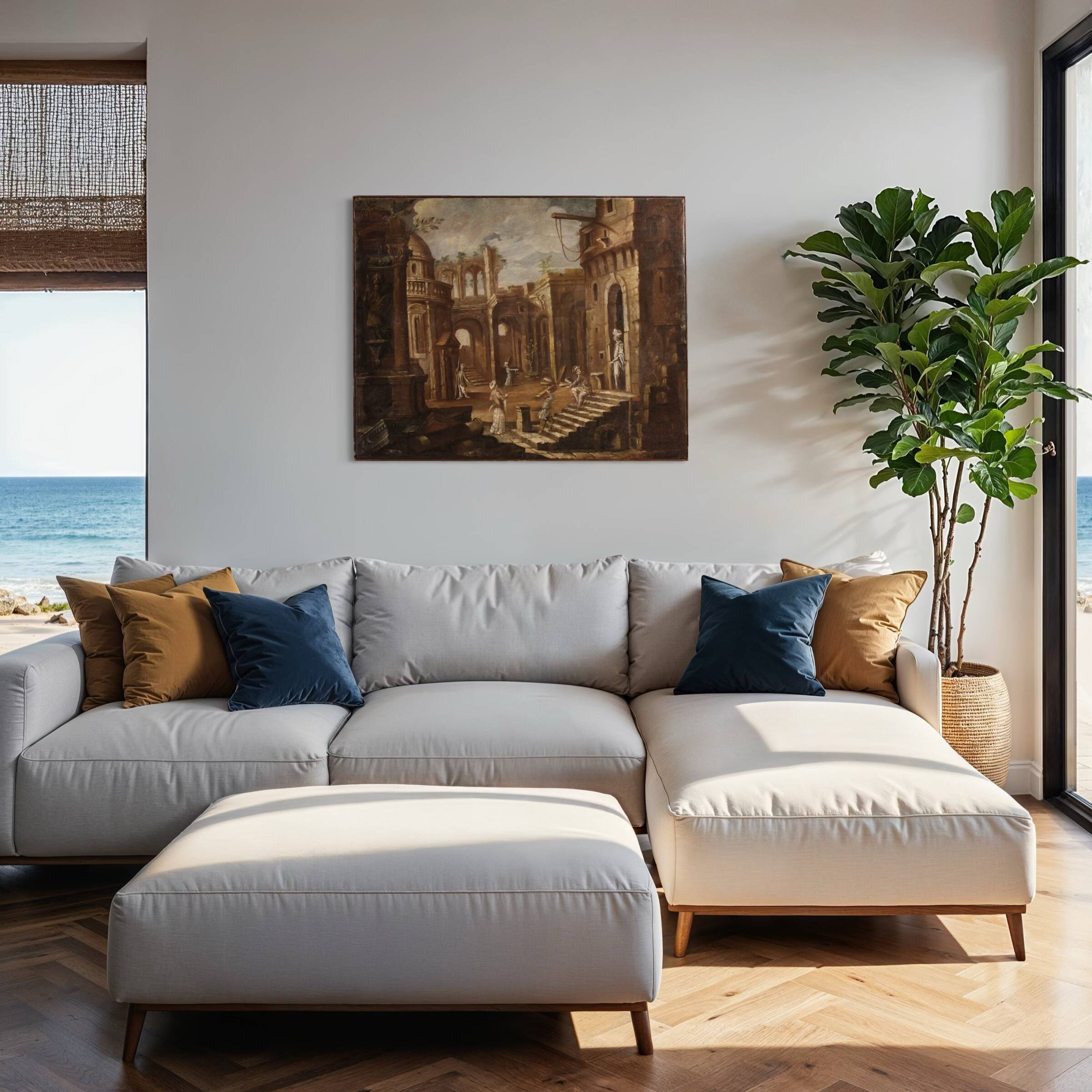 Antique Italian painting from the 18th century, Architectural Capriccio