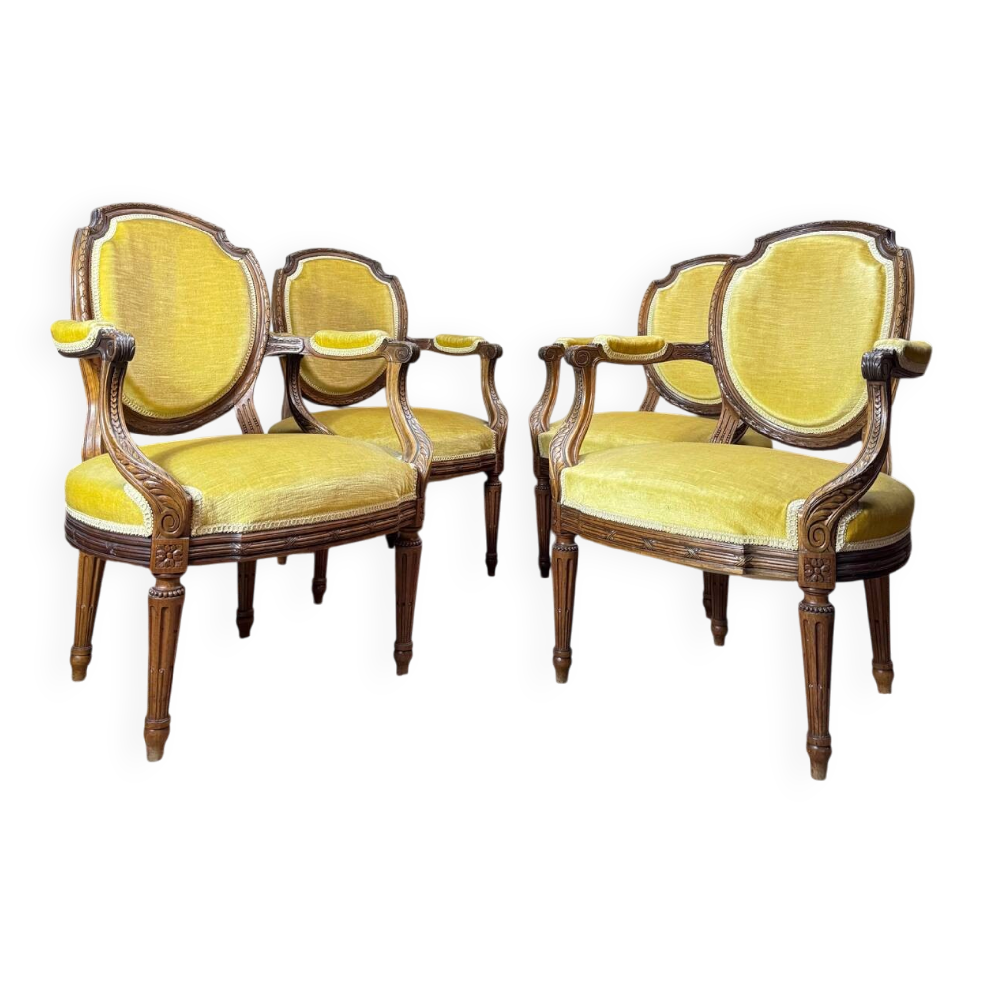 Set of four natural wood armchairs in louis xvi style 19th century