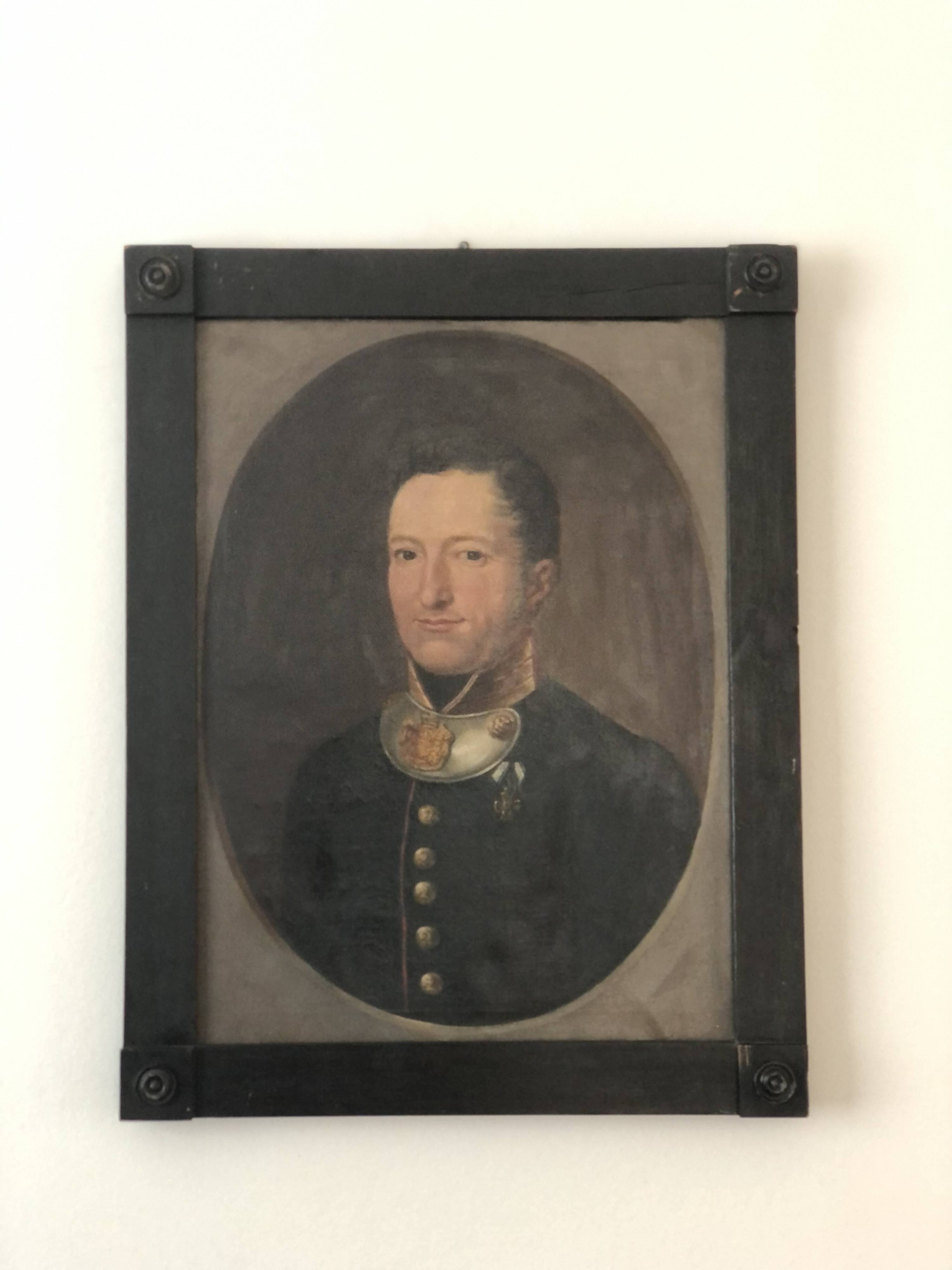 Peinture de portrait militaire antique de grand format d'un baron allemand, 1870